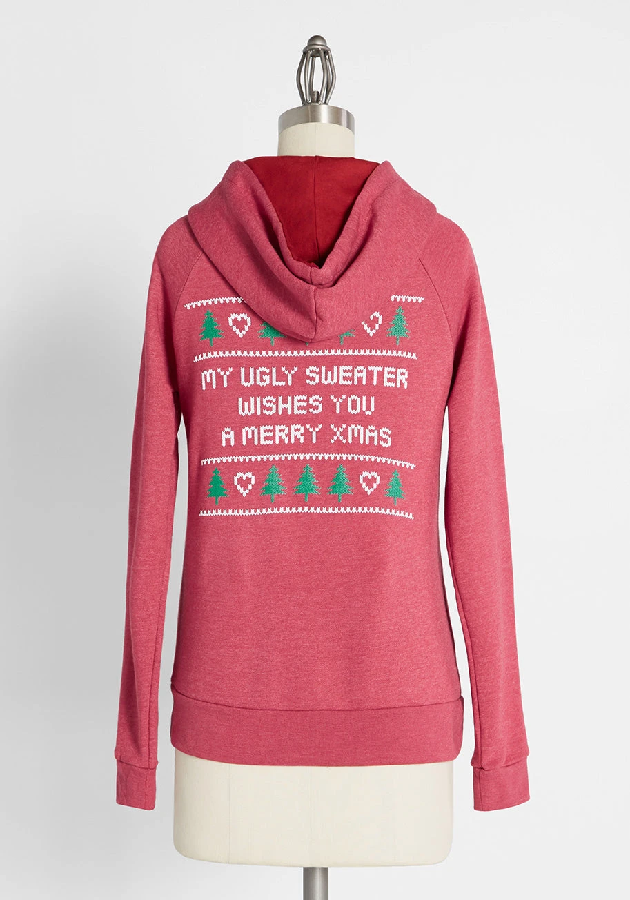 Love My Ugly Christmas Sweater Heather Red Zip-Up Hoodie – Festive Reindeer & Snowflake Holiday Sweatshirt 3 Love My Ugly Christmas Sweater Heather Red Zip-Up Hoodie – Festive Reindeer & Snowflake Holiday Sweatshirt