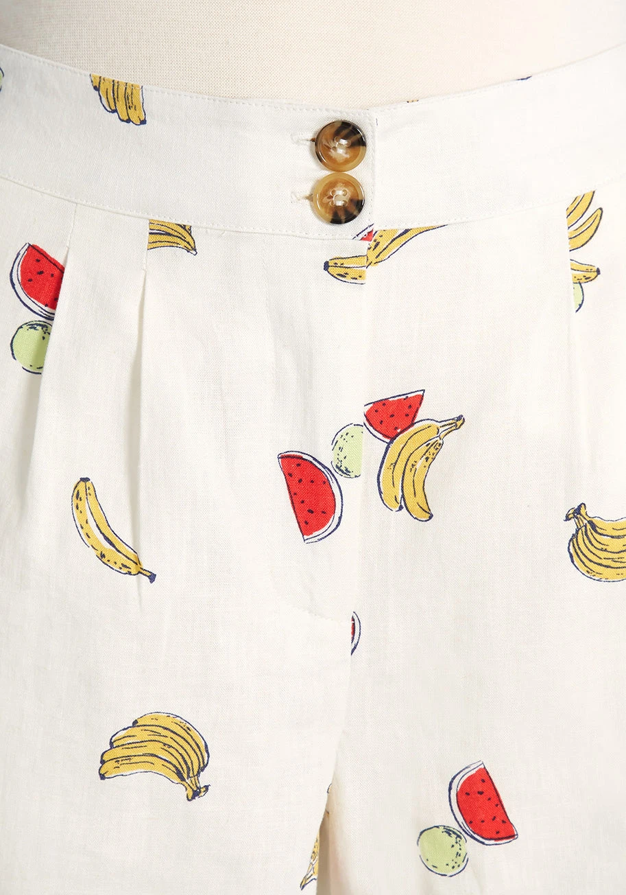 ModCloth The Days Go By White Fruit Print High-Rise Linen-Blend Shorts 5 ModCloth The Days Go By White Fruit Print High-Rise Linen-Blend Shorts - Image 3