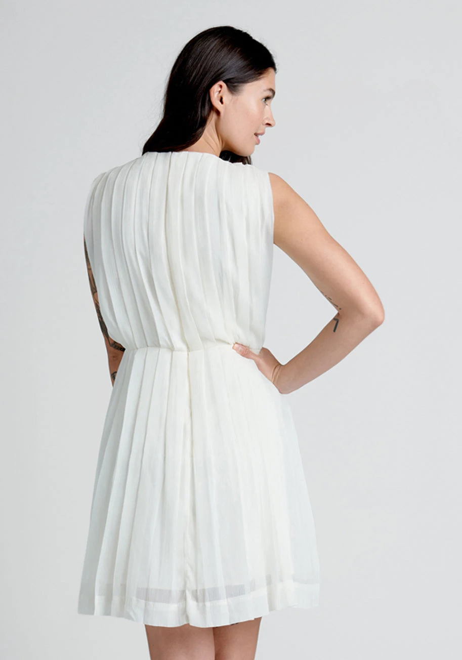 ModCloth Ivory Pleated Recycled Chiffon Mini Dress with Neck-Bow Detail 4 ModCloth Ivory Pleated Recycled Chiffon Mini Dress with Neck-Bow Detail - Image 2