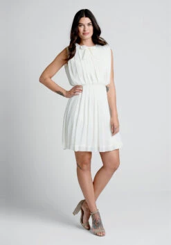 ModCloth Ivory Pleated Recycled Chiffon Mini Dress with Neck-Bow Detail 8 ModCloth Ivory Pleated Recycled Chiffon Mini Dress with Neck-Bow Detail -ModCloth 10132855 wht 3