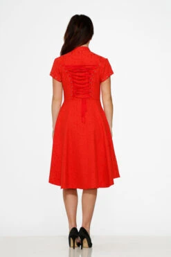 Red Jacquard Battalion Swing Dress -ModCloth 10276 Red Jacquard HiLo Dress 12