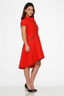 Red Jacquard Battalion Swing Dress -ModCloth 10276 Red Jacquard HiLo Dress 7