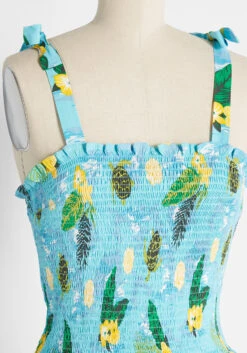 ModCloth x Collectif Sea Turtle Soiree Smocked Tank Top – Blue Tropical Print Tie-Shoulder Crop Top -ModCloth 10a423e1863d5322c33faa2636ecf01b