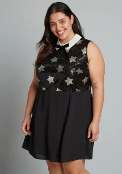 ModCloth Reigning Starlet Black A-Line Mini Dress - Sequin Star Bodice & Peter Pan Collar -ModCloth 131225730bde23cf229f1c6cd4a8059a