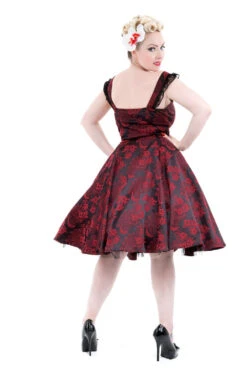 Red Byzantine Swing Dress -ModCloth 16671 Red Black Brocade Dress 2