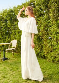 ModCloth Ivory Sheer Capelet – Wrapped In Rapture Recycled Chiffon Maxi Dress -ModCloth 175401 WHI 2 2