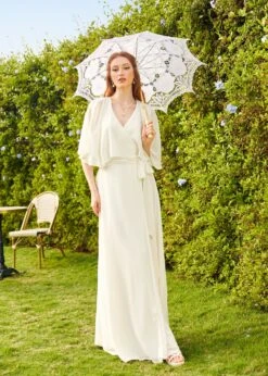 ModCloth Ivory Sheer Capelet – Wrapped In Rapture Recycled Chiffon Maxi Dress -ModCloth 175401 WHI 4