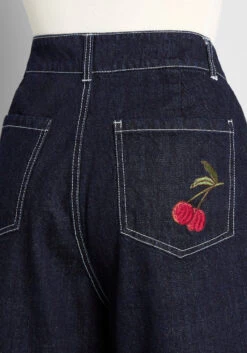 Princess Highway Cheeky Cherries Dark Blue Denim Shorts – High-Rise Wide-Leg Retro Jean Shorts -ModCloth 1b4490721d17a2cc95092973bd9f1c82