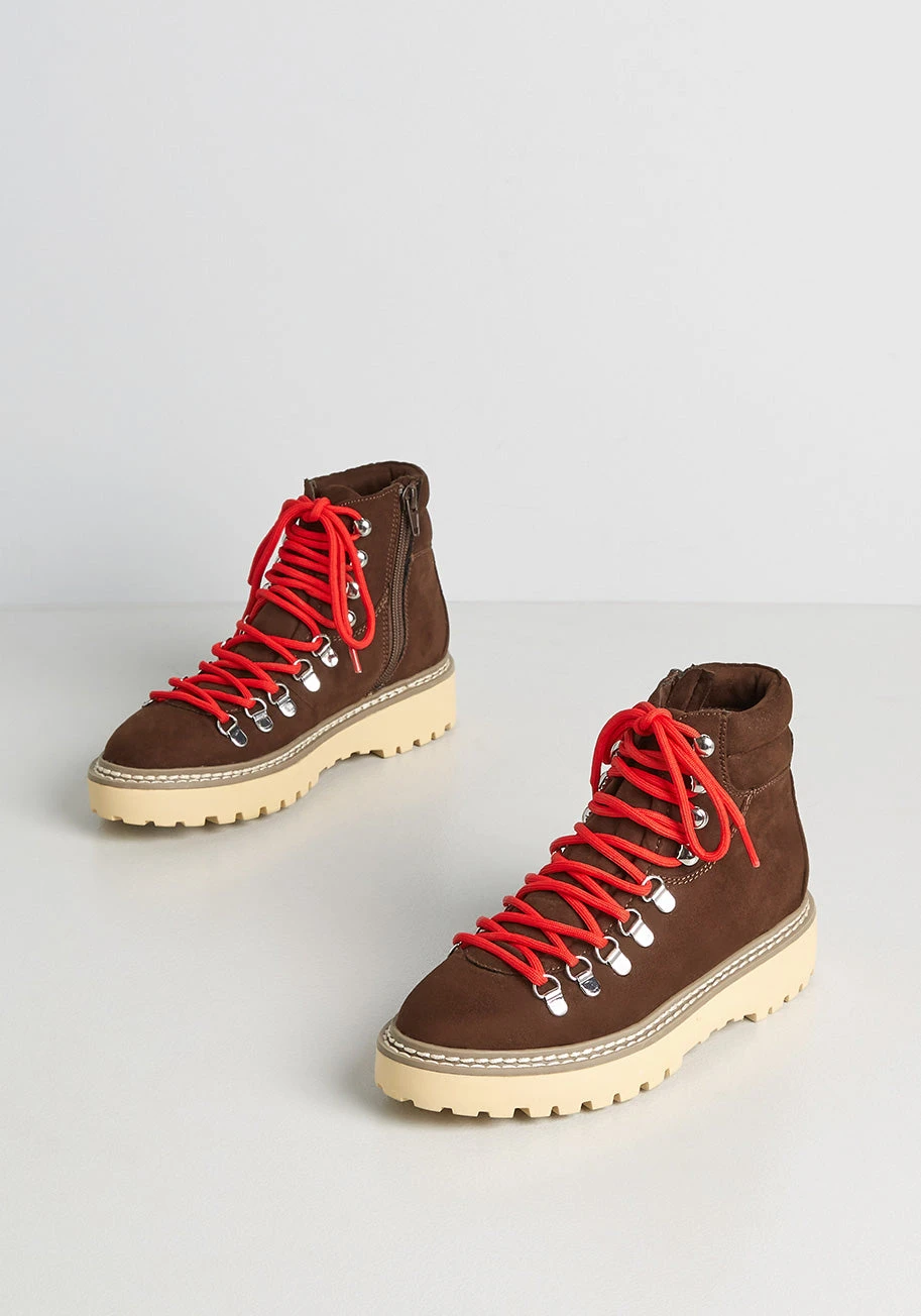 Madden Girl Dark Brown Trekking Forward Boot with Red Laces and White Lug Sole 3 Madden Girl Dark Brown Trekking Forward Boot with Red Laces and White Lug Sole
