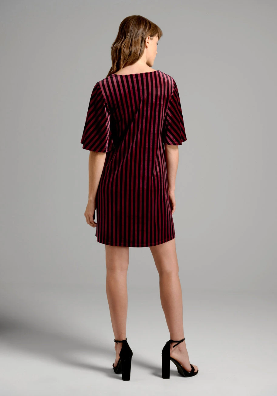ModCloth Conjuring Magic Burgundy and Black Striped Velvet Swing Dress – Retro Gothic Babydoll Mini 4 ModCloth Conjuring Magic Burgundy and Black Striped Velvet Swing Dress – Retro Gothic Babydoll Mini - Image 2