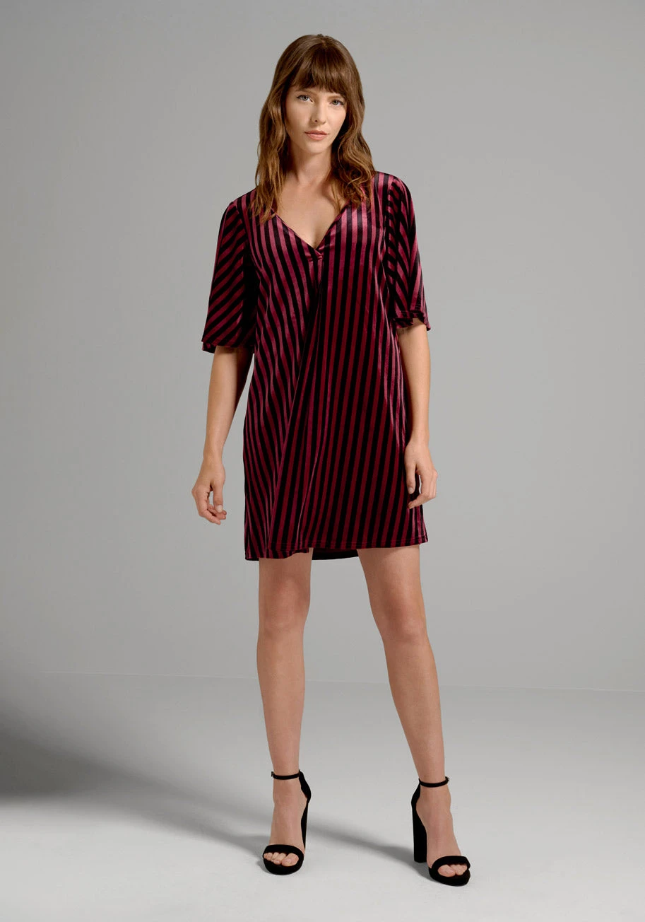 ModCloth Conjuring Magic Burgundy and Black Striped Velvet Swing Dress – Retro Gothic Babydoll Mini 5 ModCloth Conjuring Magic Burgundy and Black Striped Velvet Swing Dress – Retro Gothic Babydoll Mini - Image 3