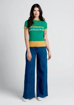 Bright and Beautiful Green Mellow Retro Knit Top - 70s Stripe Short Sleeve Sweater -ModCloth 20003401 grn 3