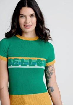 Bright and Beautiful Green Mellow Retro Knit Top - 70s Stripe Short Sleeve Sweater -ModCloth 20003401 grn 4
