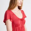 Watermelon Red Bucolic Beauty Babydoll Dress – Cottagecore Empire Waist Mini Dress with Pockets
