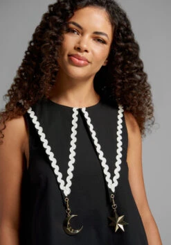 Black Friday Playing With Fate Black Mini Dress – Celestial Scalloped Collar Shift Dress -ModCloth 20005148 4