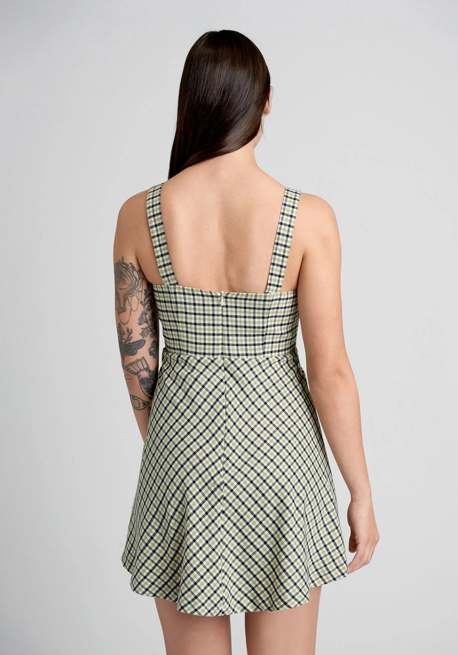 Princess Highway Green and Black Plaid - Square Neck Pinafore Mini Dress 4 Princess Highway Green and Black Plaid - Square Neck Pinafore Mini Dress - Image 2