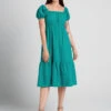 Princess Highway Teal Green Textured Cotton - Shirred Square Neck Ruffle Midi Dress -ModCloth 20005256 grn 1