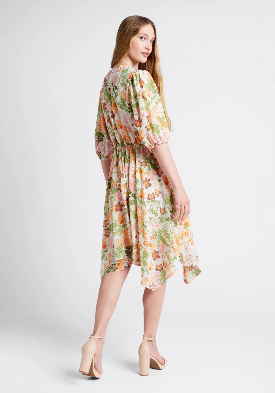 Parker and Rowe Through Fields Of Gold Blush Floral Handkerchief Hem Midi Dress 3 Parker and Rowe Through Fields Of Gold Blush Floral Handkerchief Hem Midi Dress - Image 2