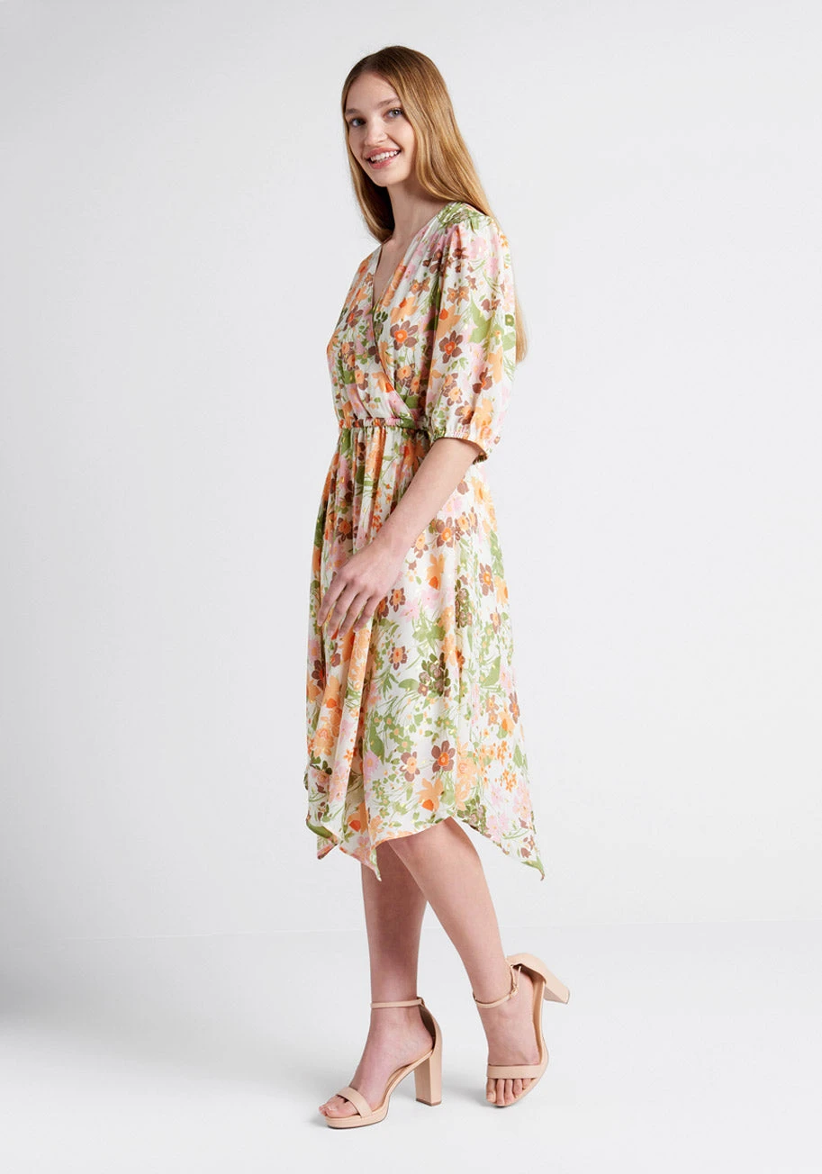 Parker and Rowe Through Fields Of Gold Blush Floral Handkerchief Hem Midi Dress 4 Parker and Rowe Through Fields Of Gold Blush Floral Handkerchief Hem Midi Dress - Image 3