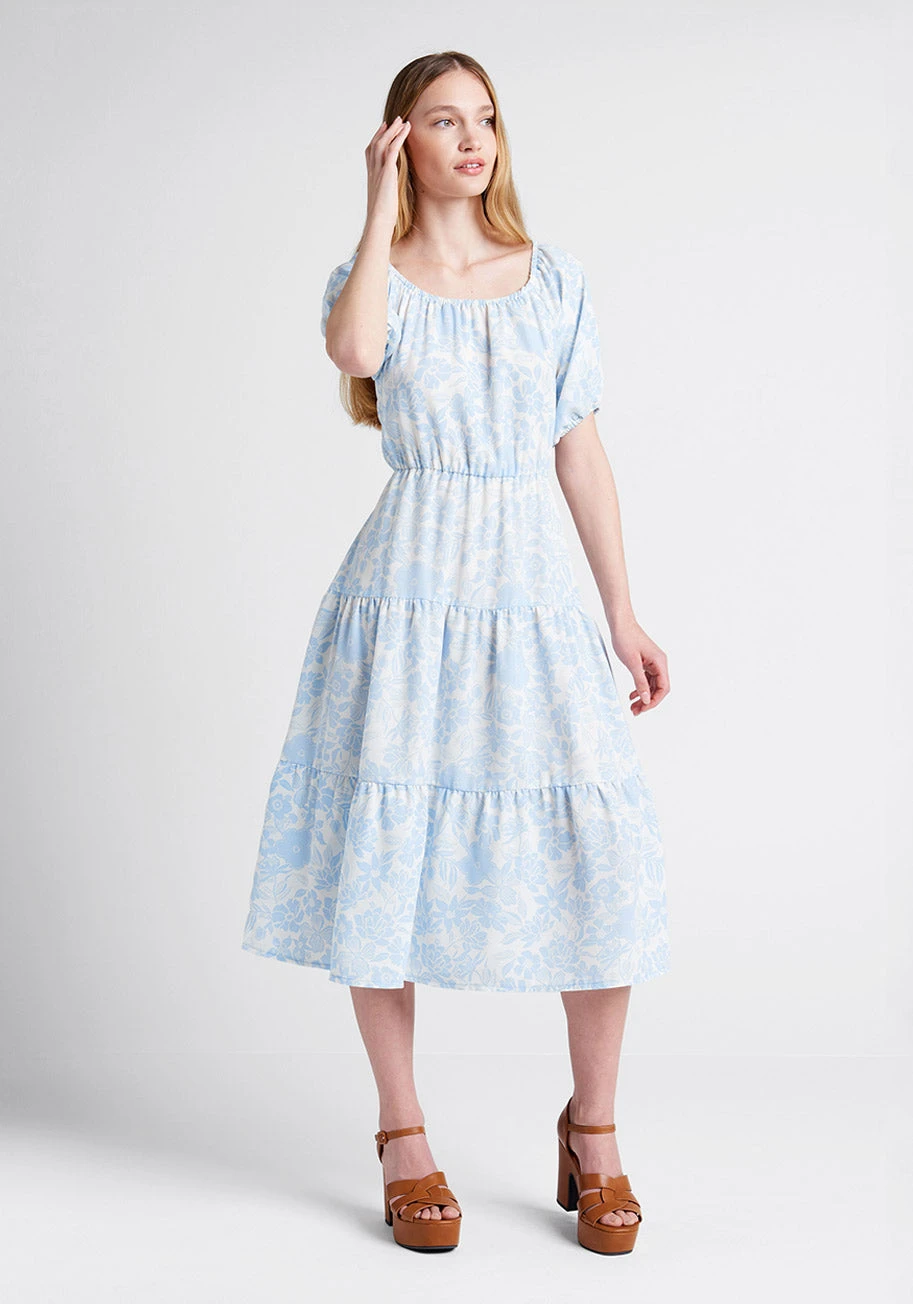 Parker And Rowe Bloom Wildly Ivory and Powder Blue Floral – Cottagecore Tiered Midi Dress 3 Parker And Rowe Bloom Wildly Ivory and Powder Blue Floral – Cottagecore Tiered Midi Dress