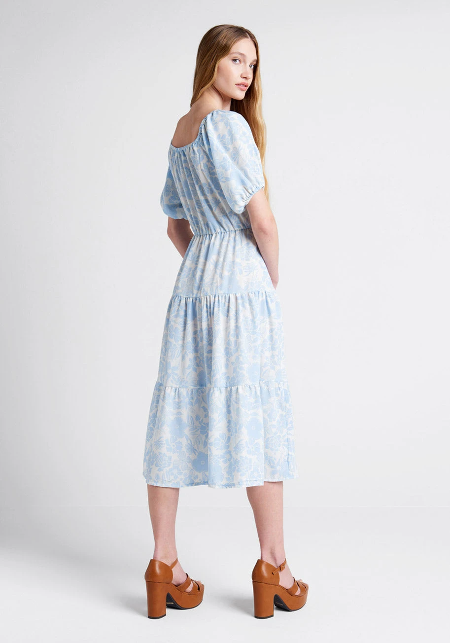Parker And Rowe Bloom Wildly Ivory and Powder Blue Floral – Cottagecore Tiered Midi Dress 5 Parker And Rowe Bloom Wildly Ivory and Powder Blue Floral – Cottagecore Tiered Midi Dress - Image 3