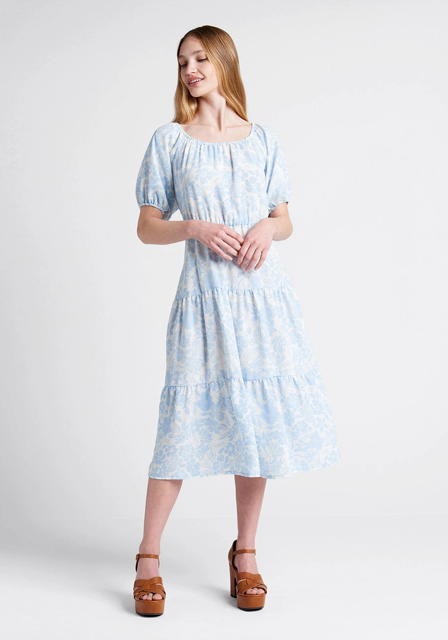 Parker And Rowe Bloom Wildly Ivory and Powder Blue Floral – Cottagecore Tiered Midi Dress 6 Parker And Rowe Bloom Wildly Ivory and Powder Blue Floral – Cottagecore Tiered Midi Dress - Image 4