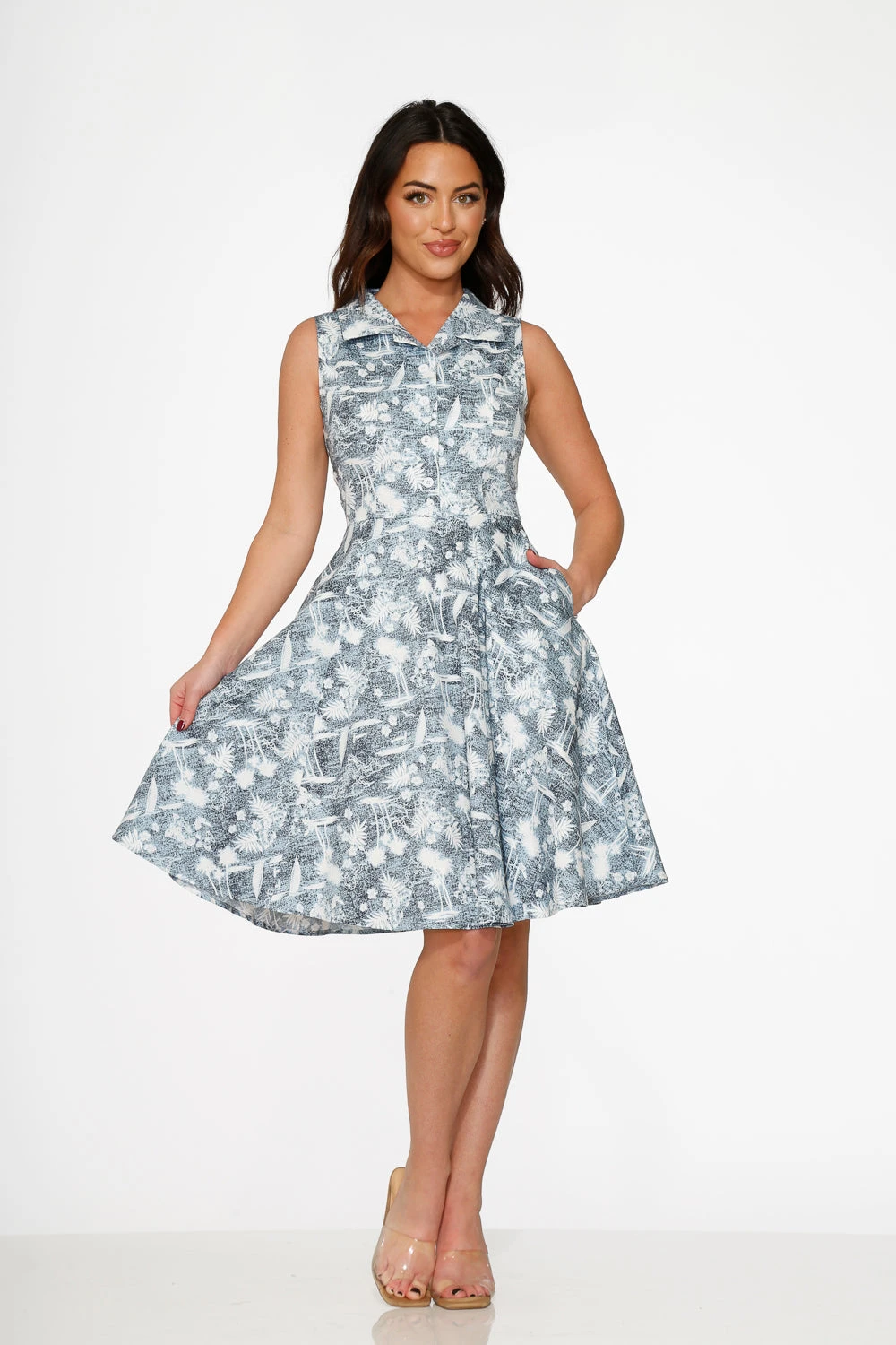Blue Hawaiian Palm Tree Print Swing Dress 5 Blue Hawaiian Palm Tree Print Swing Dress - Image 3