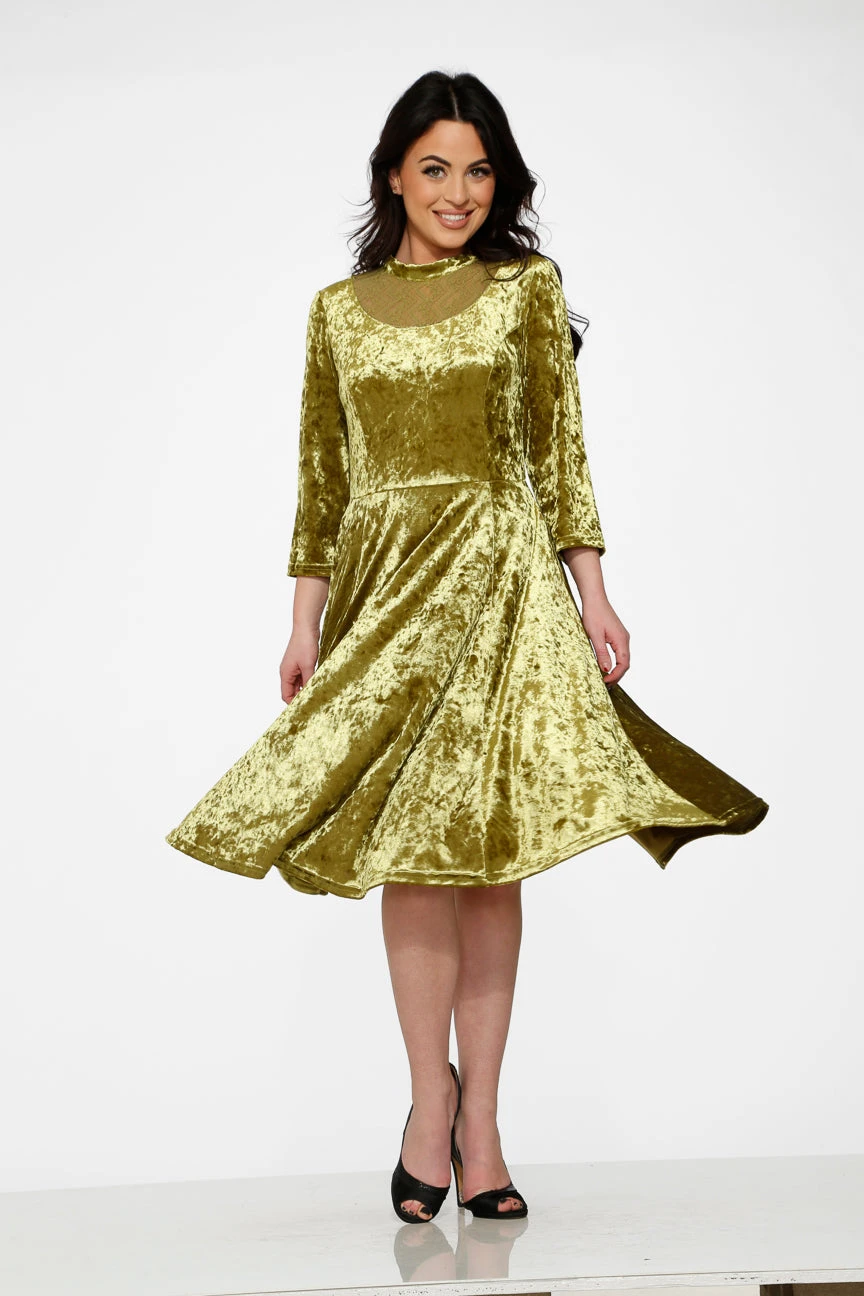Green Diamond Velvet Swing Dress