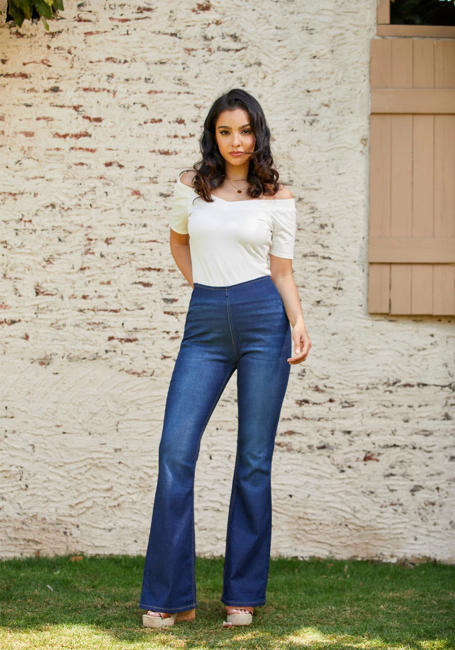 High Rise Pull On Bootcut Denim in Dark Indigo – Stretchy Comfort High-Waisted Flare 5 High Rise Pull On Bootcut Denim in Dark Indigo – Stretchy Comfort High-Waisted Flare - Image 3