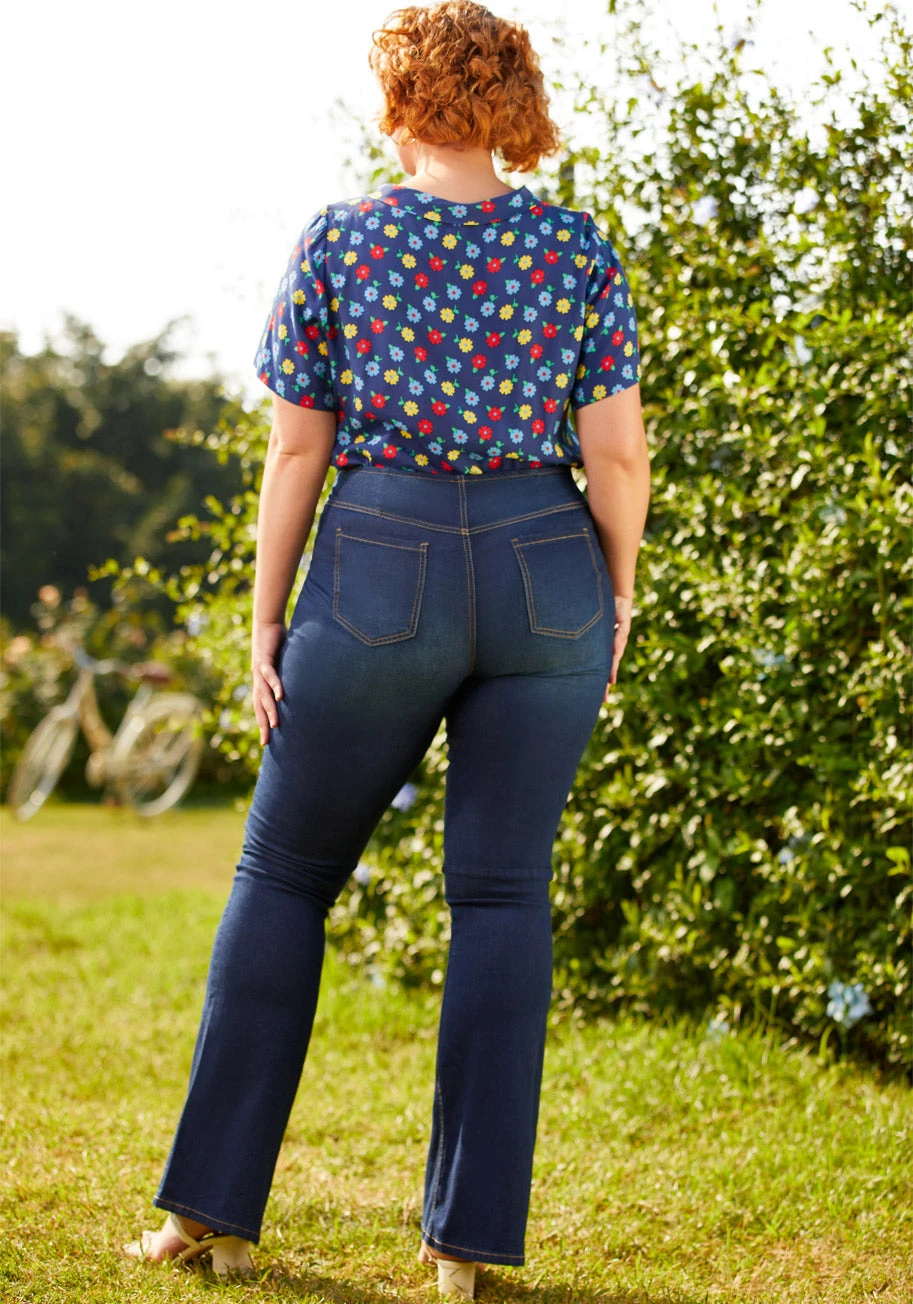 High Rise Pull On Bootcut Denim in Dark Indigo – Stretchy Comfort High-Waisted Flare 11 High Rise Pull On Bootcut Denim in Dark Indigo – Stretchy Comfort High-Waisted Flare - Image 9