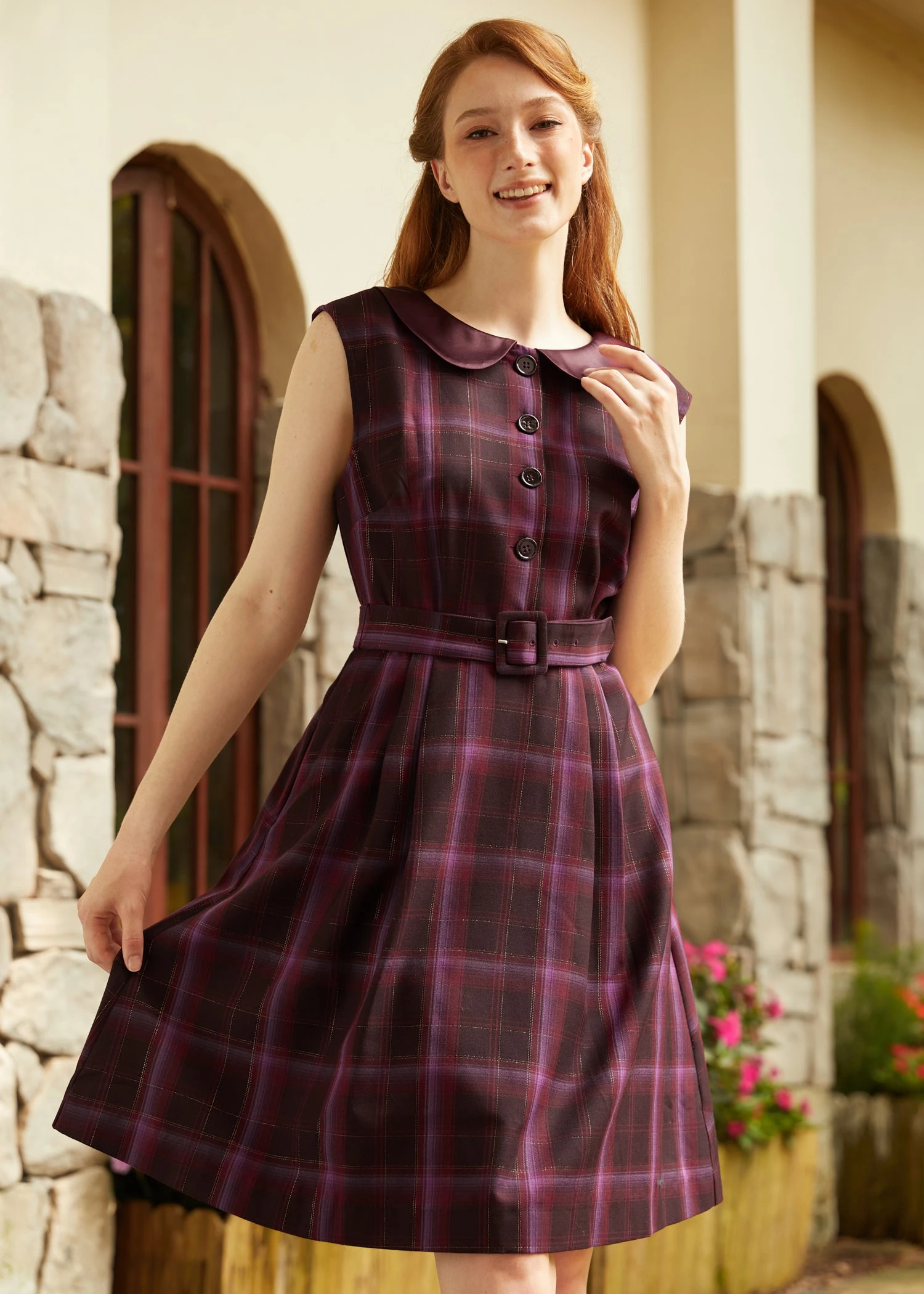ModCloth Swirly Twirly Sugar Plum Plaid - Red and Burgundy Peter Pan Collar Fit and Flare Dress 7 ModCloth Swirly Twirly Sugar Plum Plaid - Red and Burgundy Peter Pan Collar Fit and Flare Dress - Image 5