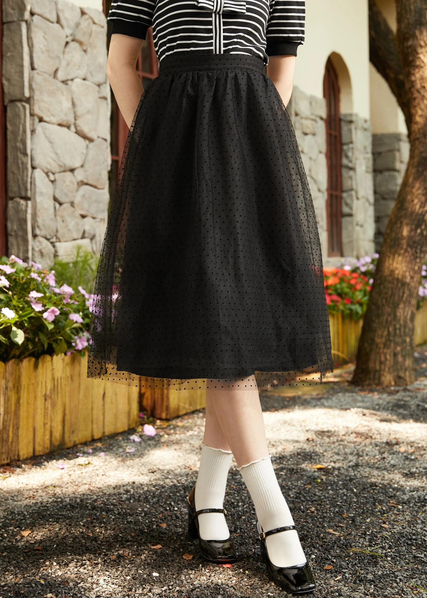 Spotted Across The Room Black Swiss Dot Tulle - High-Waisted A-Line Tutu Skirt 4 Spotted Across The Room Black Swiss Dot Tulle - High-Waisted A-Line Tutu Skirt - Image 2