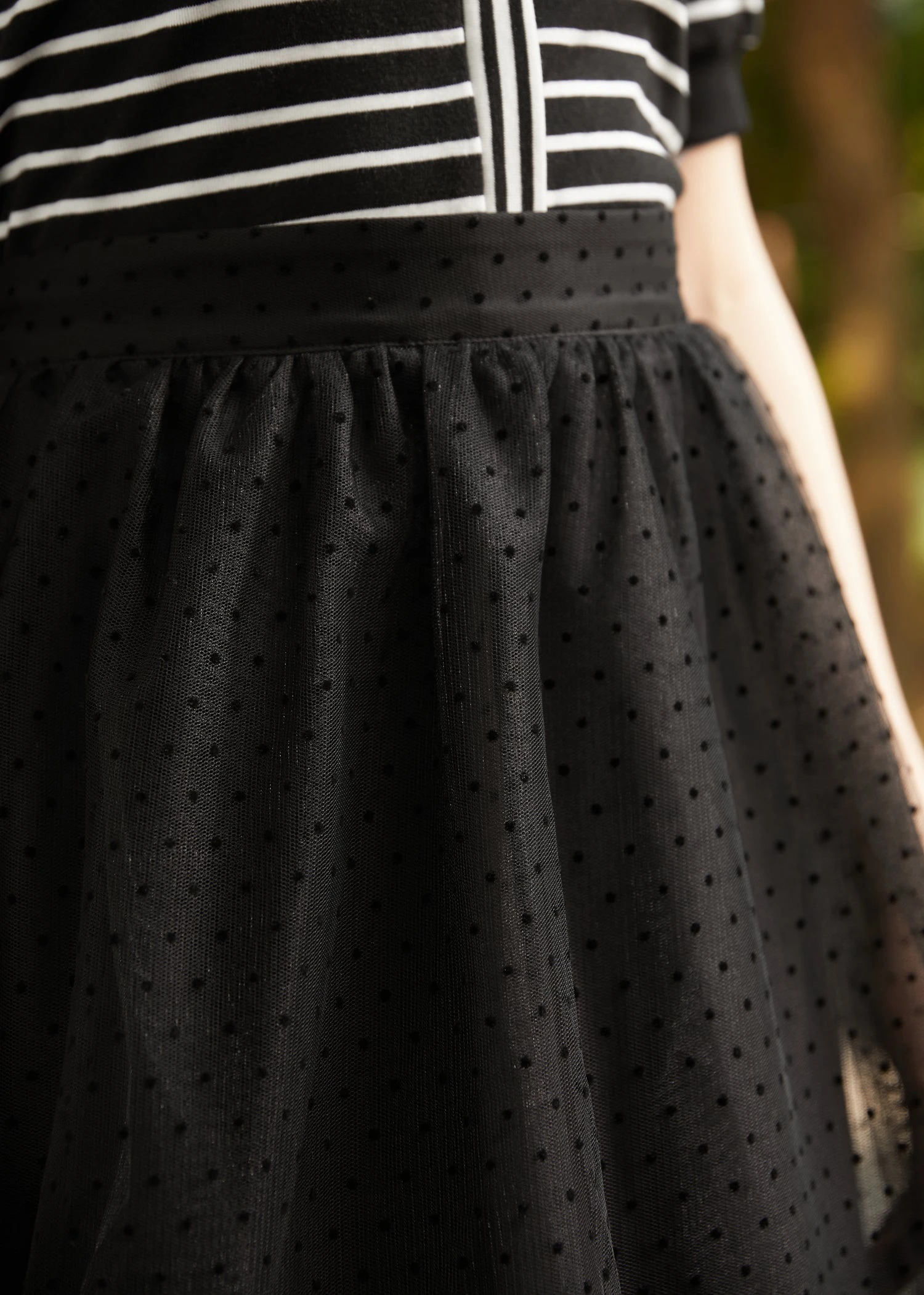 Spotted Across The Room Black Swiss Dot Tulle - High-Waisted A-Line Tutu Skirt 7 Spotted Across The Room Black Swiss Dot Tulle - High-Waisted A-Line Tutu Skirt - Image 5
