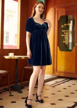 Navy Blue Velvet Babydoll Dress – Sweetheart Neck & Puff Sleeve Retro Mini 13 Navy Blue Velvet Babydoll Dress – Sweetheart Neck & Puff Sleeve Retro Mini -ModCloth 2024 08 30ModCloth2459