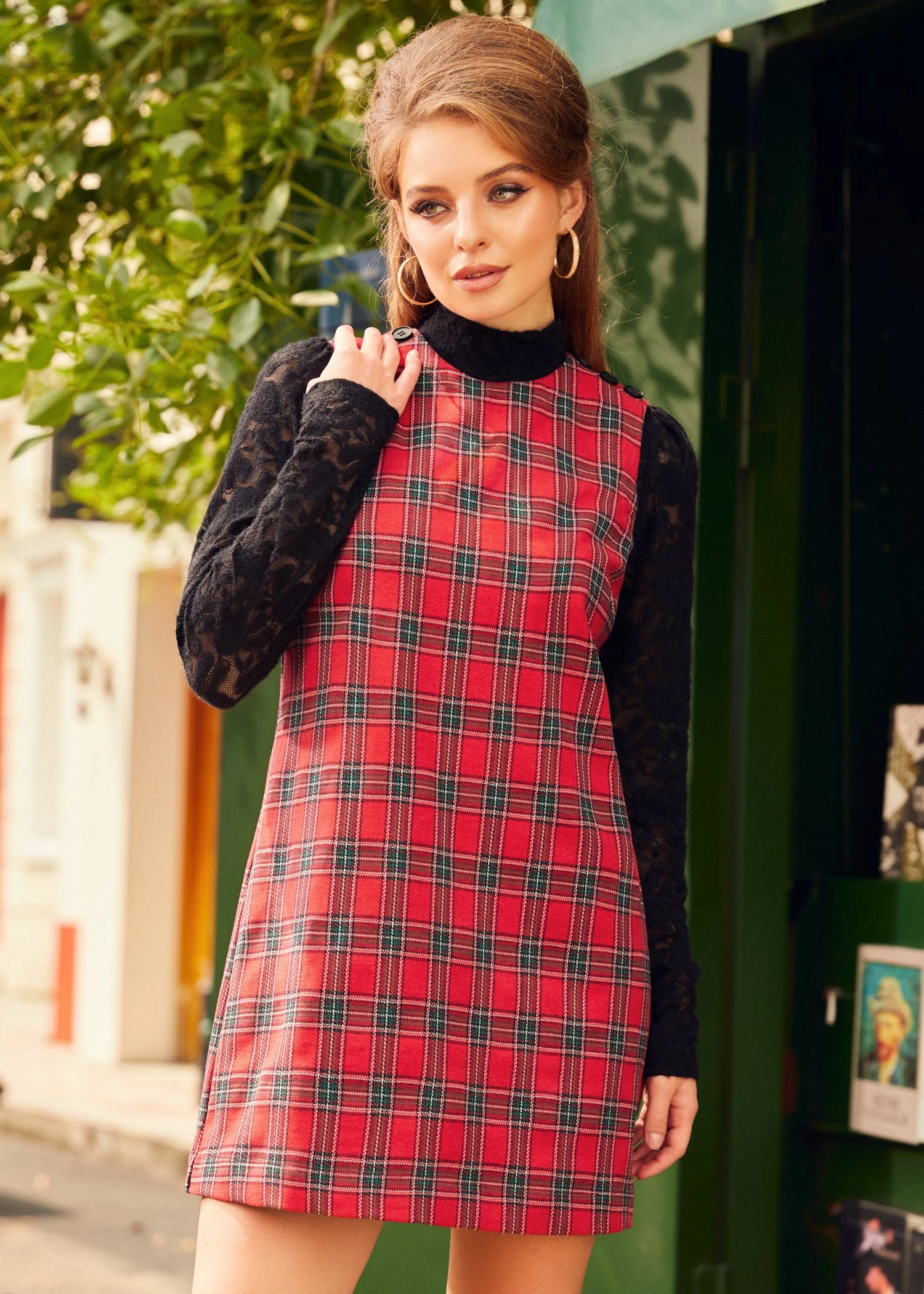 Checkered Charm Red and Green Plaid A-Line Shift Mini Dress 3 Checkered Charm Red and Green Plaid A-Line Shift Mini Dress