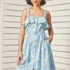 ModCloth Turquoise Retro Floral Fit and Flare Dress – Ruffle Trim Button-Front Sundress -ModCloth 2025 01 16ModCloth10272
