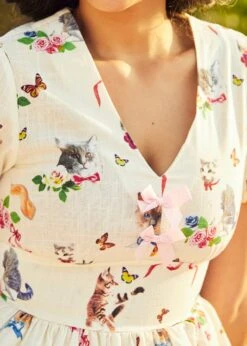 Dangerfield Kitsch Kitty Print Dress in Cream & Purple – Retro Puffy Sleeve Cotton Fit & Flare Dress -ModCloth 2025 01 16ModCloth9514 2ae83df0 fa7c 4252 9c0e d2880a5e17ce