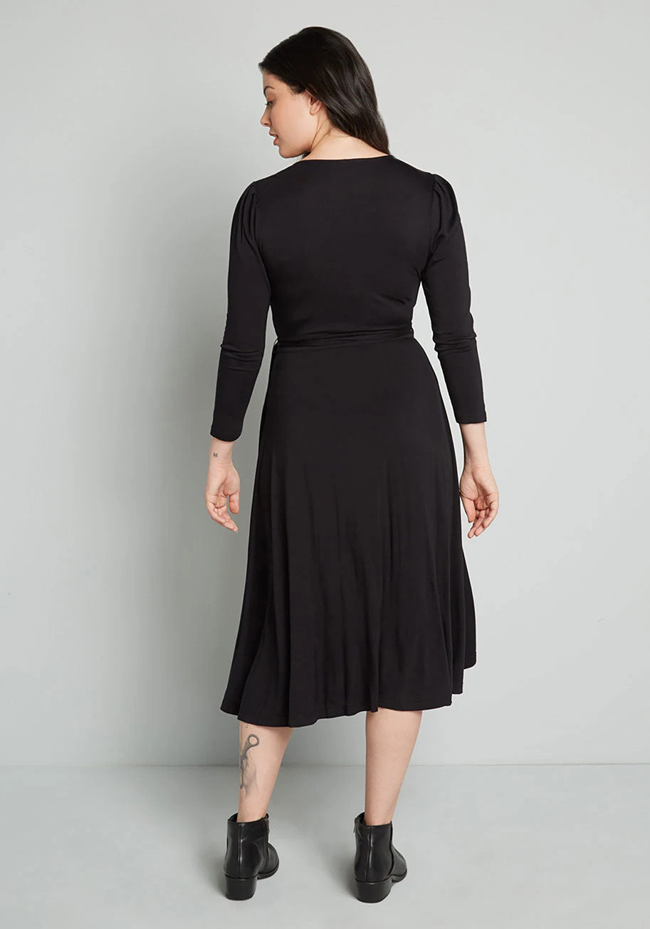 ModCloth Namesake Black 3/4 Sleeve This Is My Moment Midi Wrap Dress 4 ModCloth Namesake Black 3/4 Sleeve This Is My Moment Midi Wrap Dress - Image 2