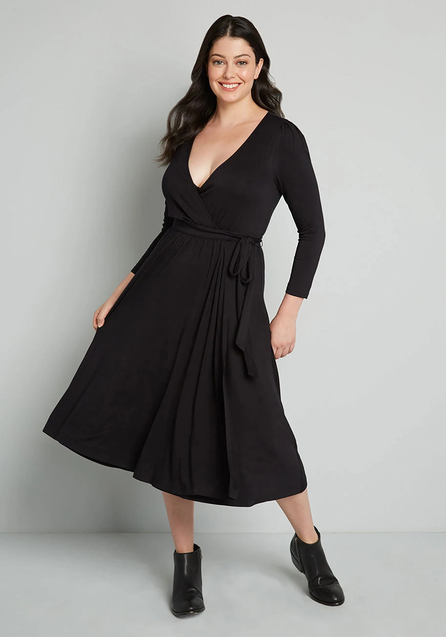 ModCloth Namesake Black 3/4 Sleeve This Is My Moment Midi Wrap Dress 5 ModCloth Namesake Black 3/4 Sleeve This Is My Moment Midi Wrap Dress - Image 3