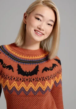 ModCloth Rust & Black Bat Fair Isle Sweater - Crew Neck Cotton Knit Pullover 7 ModCloth Rust & Black Bat Fair Isle Sweater - Crew Neck Cotton Knit Pullover -ModCloth 204867 c30003 3
