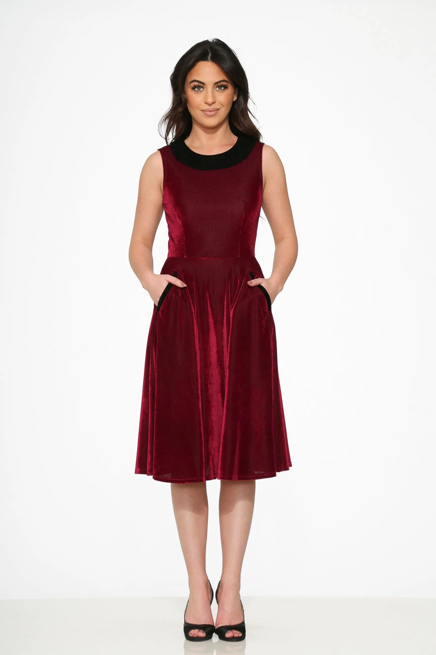 Orchid Bloom Purple Corduroy-Texture Swing Dress with Black Contrast Collar – Retro Midi Swing Dress 4 Orchid Bloom Purple Corduroy-Texture Swing Dress with Black Contrast Collar – Retro Midi Swing Dress - Image 2