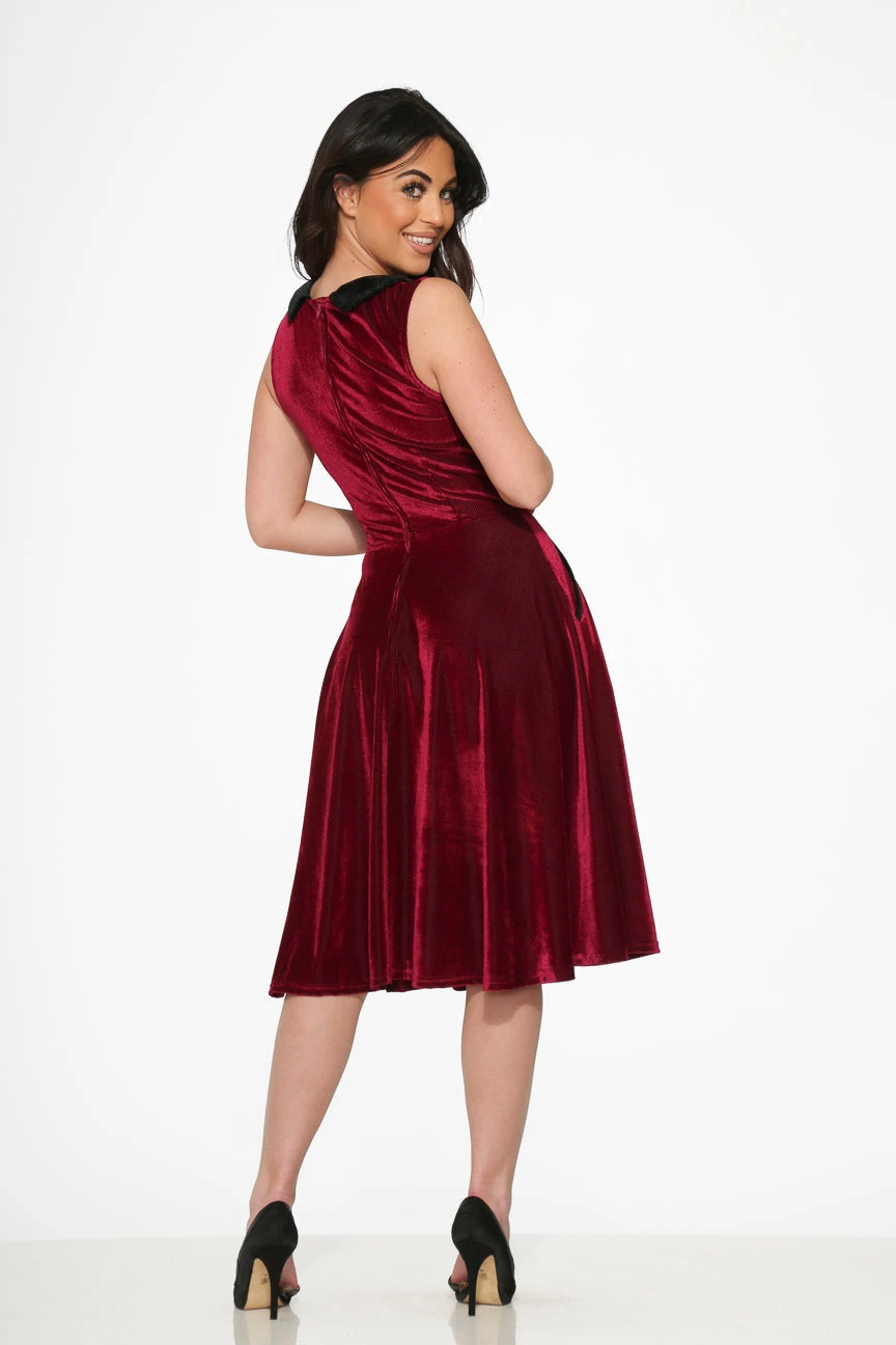 Orchid Bloom Purple Corduroy-Texture Swing Dress with Black Contrast Collar – Retro Midi Swing Dress 7 Orchid Bloom Purple Corduroy-Texture Swing Dress with Black Contrast Collar – Retro Midi Swing Dress - Image 5