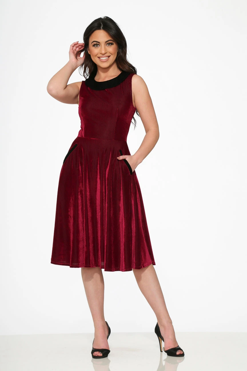 Orchid Bloom Purple Corduroy-Texture Swing Dress with Black Contrast Collar – Retro Midi Swing Dress 3 Orchid Bloom Purple Corduroy-Texture Swing Dress with Black Contrast Collar – Retro Midi Swing Dress