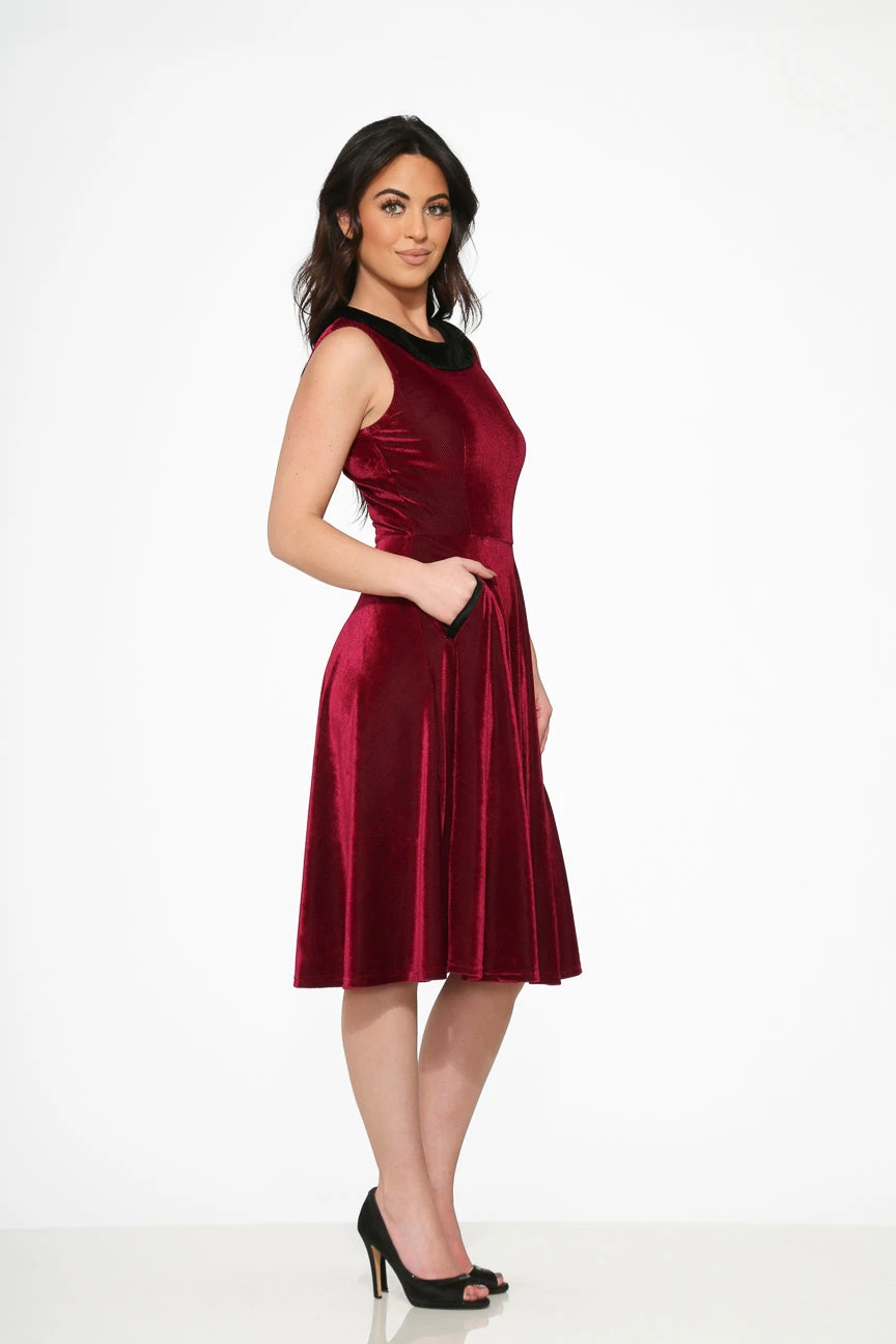 Orchid Bloom Purple Corduroy-Texture Swing Dress with Black Contrast Collar – Retro Midi Swing Dress 5 Orchid Bloom Purple Corduroy-Texture Swing Dress with Black Contrast Collar – Retro Midi Swing Dress - Image 3