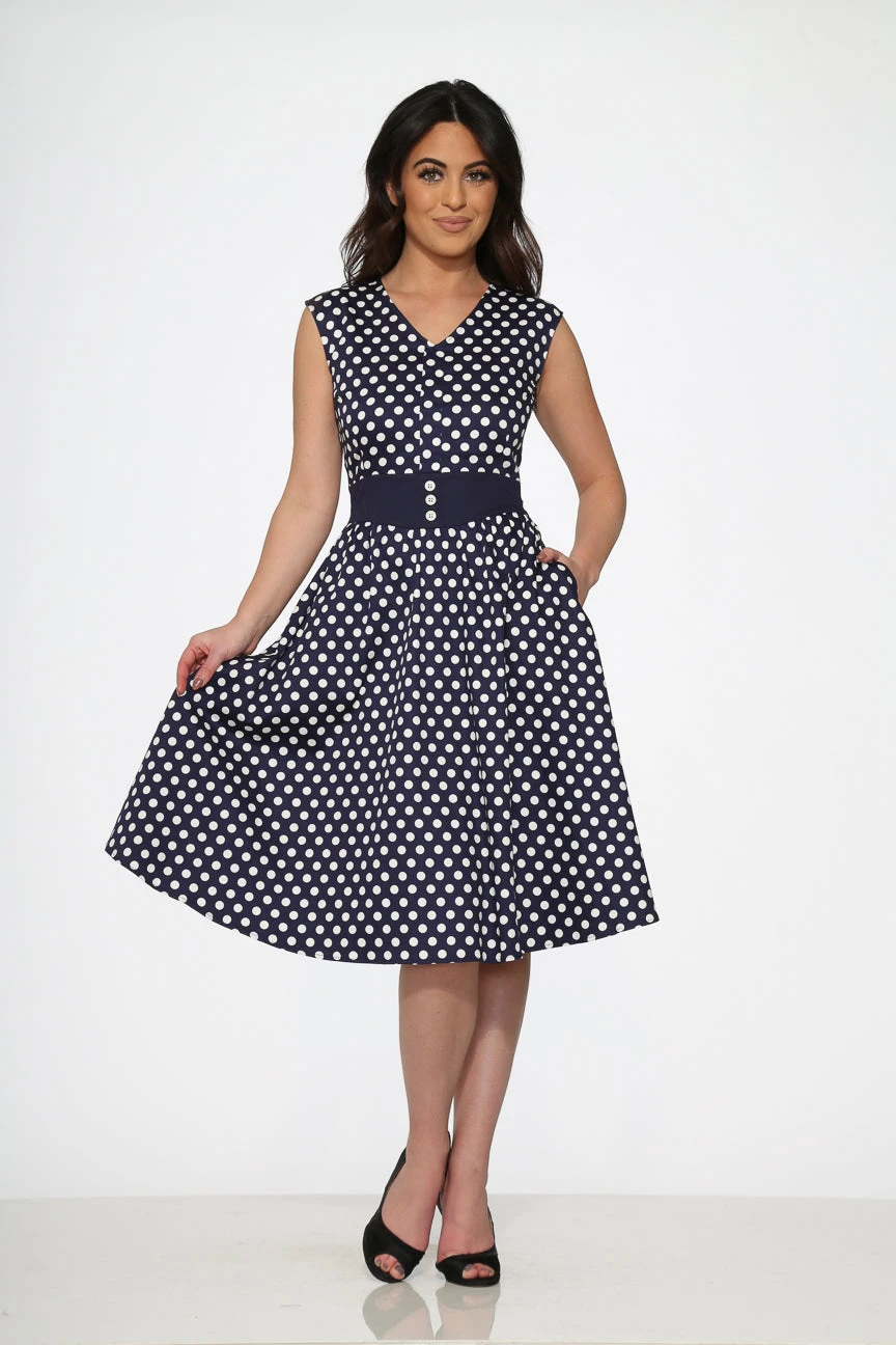 Navy Blue White Polka Dot Swing Dress 5 Navy Blue White Polka Dot Swing Dress - Image 3