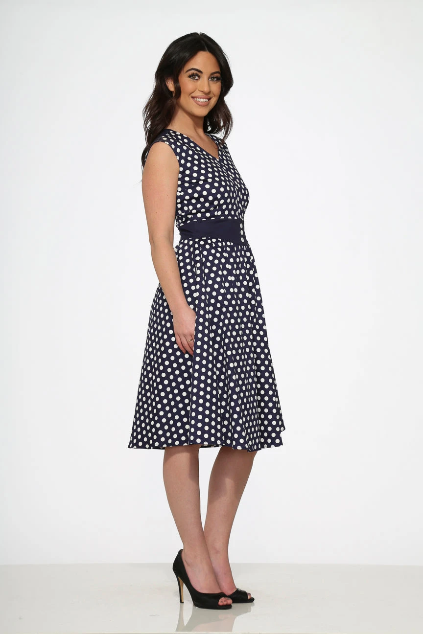 Navy Blue White Polka Dot Swing Dress 6 Navy Blue White Polka Dot Swing Dress - Image 4