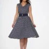 Navy Blue White Polka Dot Swing Dress 1 Navy Blue White Polka Dot Swing Dress -ModCloth 20510 Navy White Polka Dot Dress 14