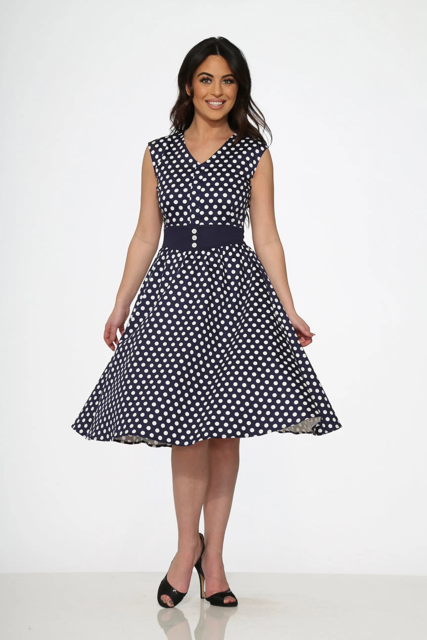 Navy Blue White Polka Dot Swing Dress 3 Navy Blue White Polka Dot Swing Dress