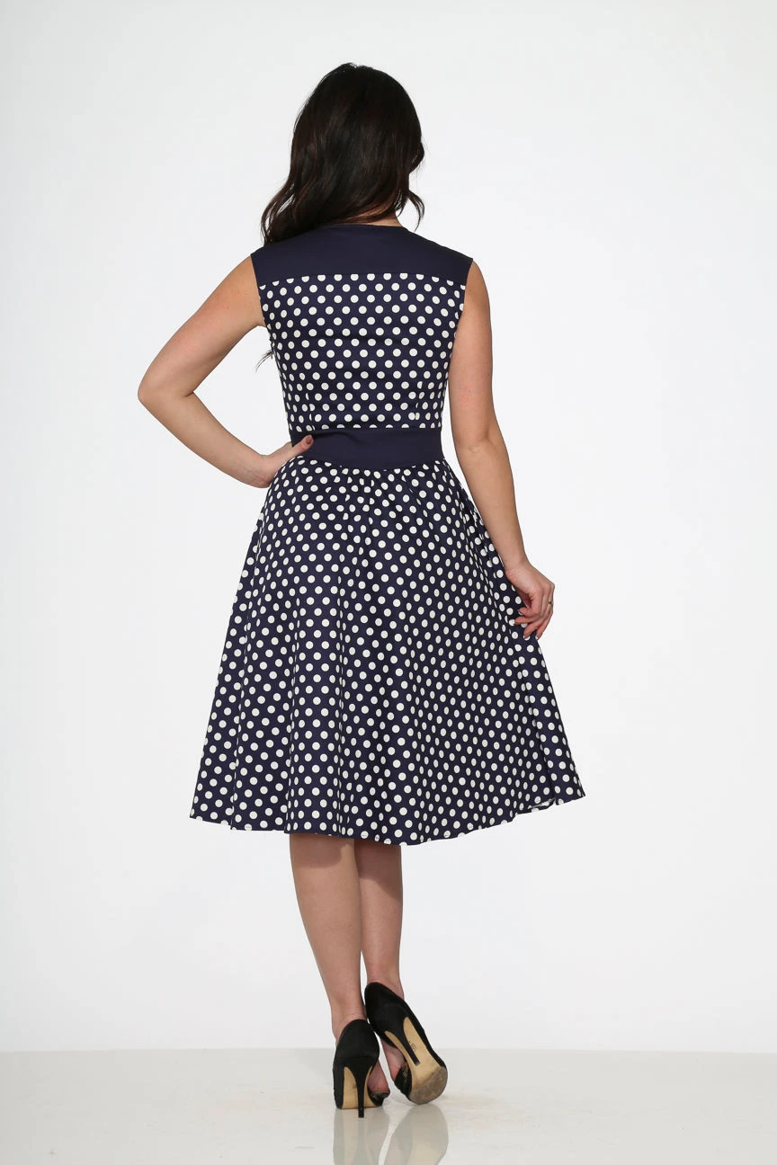 Navy Blue White Polka Dot Swing Dress 7 Navy Blue White Polka Dot Swing Dress - Image 5