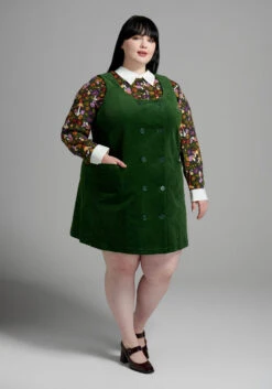 My Power Cord Deep Green Corduroy – Double-Breasted 70s-Inspired Jumper Dress -ModCloth 205338 c80023 5